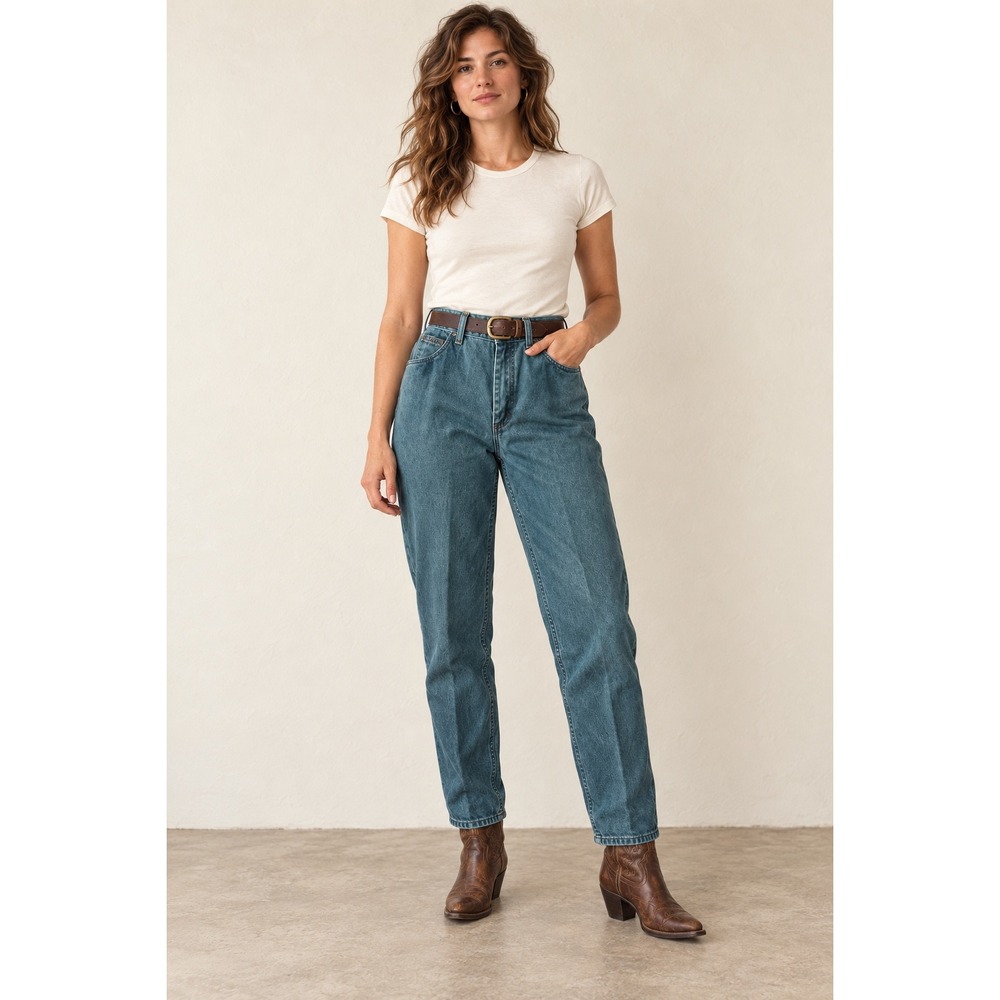 Wrangler Vintage High Waisted Mom Jeans Forest Green Tapered Leg Denim Pants